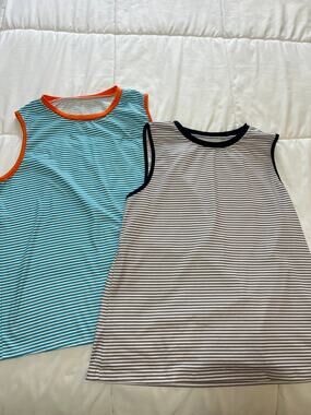 Lot of 2 SHEIN Striped Sleeveless Tank Tops Women's M Crewneck Stretch Tees